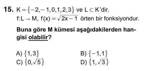 9, 10, 11. Sınıf Matematik 2017 İOKBS Bursluluk Sınavı 15. Soru görseli