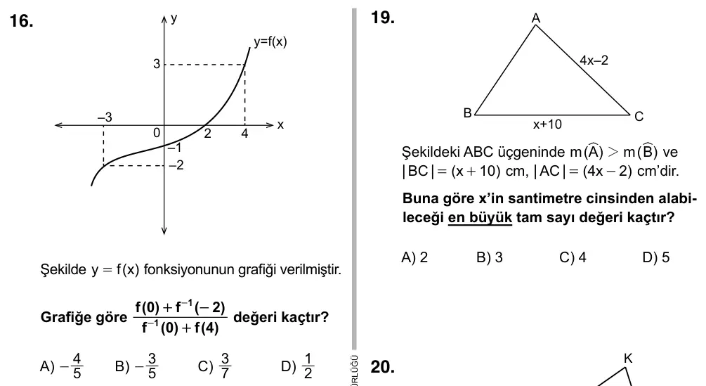 9, 10, 11. Sınıf Matematik 2017 İOKBS Bursluluk Sınavı 16. Soru görseli
