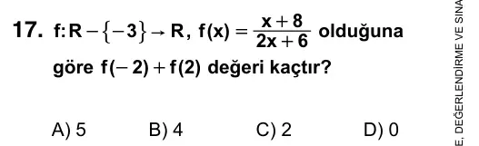 9, 10, 11. Sınıf Matematik 2017 İOKBS Bursluluk Sınavı 17. Soru görseli