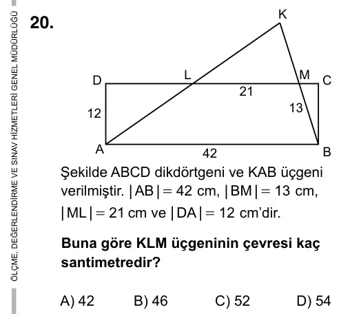 9, 10, 11. Sınıf Matematik 2017 İOKBS Bursluluk Sınavı 20. Soru görseli