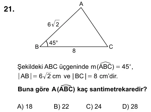 9, 10, 11. Sınıf Matematik 2017 İOKBS Bursluluk Sınavı 21. Soru görseli