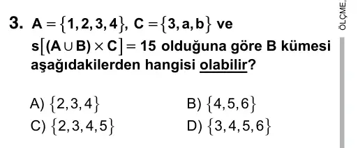 9, 10, 11. Sınıf Matematik 2017 İOKBS Bursluluk Sınavı 3. Soru görseli