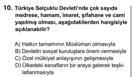 9, 10, 11. Sınıf Sosyal Bilgiler 2017 İOKBS Bursluluk Sınavı 10. Soru görseli