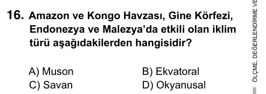 9, 10, 11. Sınıf Sosyal Bilgiler 2017 İOKBS Bursluluk Sınavı 16. Soru görseli