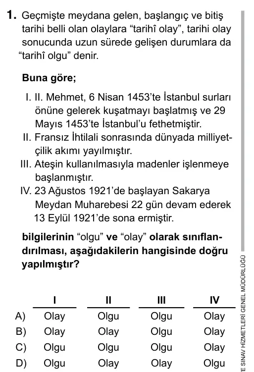 9, 10, 11. Sınıf Sosyal Bilgiler 2017 İOKBS Bursluluk Sınavı 1. Soru görseli