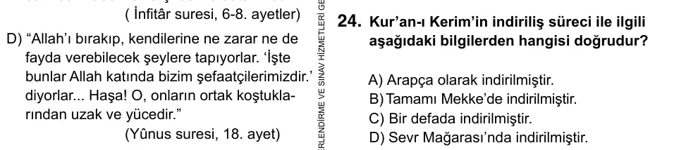 9, 10, 11. Sınıf Sosyal Bilgiler 2017 İOKBS Bursluluk Sınavı 24. Soru görseli