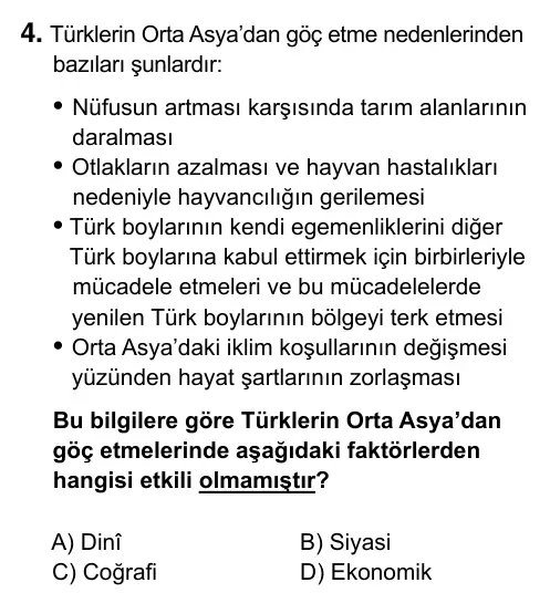 9, 10, 11. Sınıf Sosyal Bilgiler 2017 İOKBS Bursluluk Sınavı 4. Soru görseli