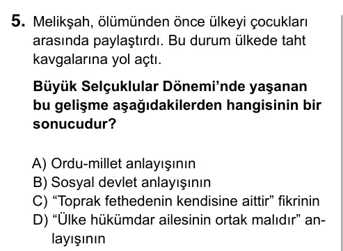 9, 10, 11. Sınıf Sosyal Bilgiler 2017 İOKBS Bursluluk Sınavı 5. Soru görseli