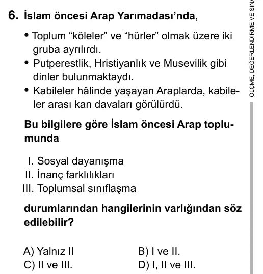 9, 10, 11. Sınıf Sosyal Bilgiler 2017 İOKBS Bursluluk Sınavı 6. Soru görseli