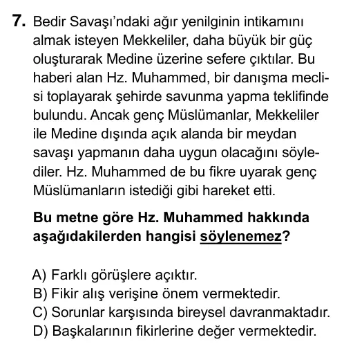 9, 10, 11. Sınıf Sosyal Bilgiler 2017 İOKBS Bursluluk Sınavı 7. Soru görseli