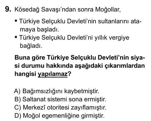 9, 10, 11. Sınıf Sosyal Bilgiler 2017 İOKBS Bursluluk Sınavı 9. Soru görseli