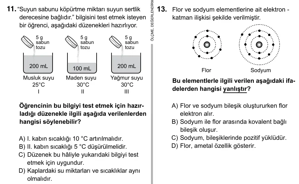 Hazırlık Sınıfı Fen Bilimleri 2017 İOKBS Bursluluk Sınavı 11. Soru görseli
