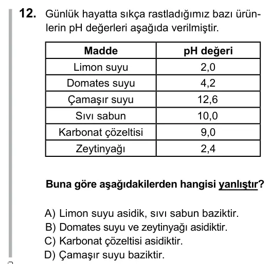 Hazırlık Sınıfı Fen Bilimleri 2017 İOKBS Bursluluk Sınavı 12. Soru görseli