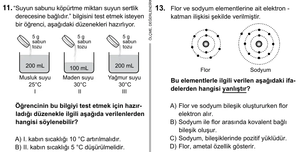 Hazırlık Sınıfı Fen Bilimleri 2017 İOKBS Bursluluk Sınavı 13. Soru görseli