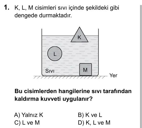 Hazırlık Sınıfı Fen Bilimleri 2017 İOKBS Bursluluk Sınavı 1. Soru görseli