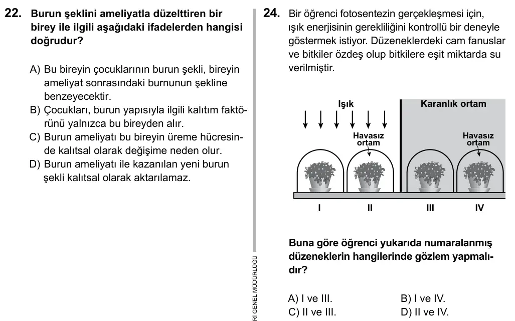 Hazırlık Sınıfı Fen Bilimleri 2017 İOKBS Bursluluk Sınavı 24. Soru görseli