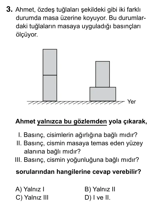 Hazırlık Sınıfı Fen Bilimleri 2017 İOKBS Bursluluk Sınavı 3. Soru görseli