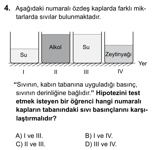 Hazırlık Sınıfı Fen Bilimleri 2017 İOKBS Bursluluk Sınavı 4. Soru görseli