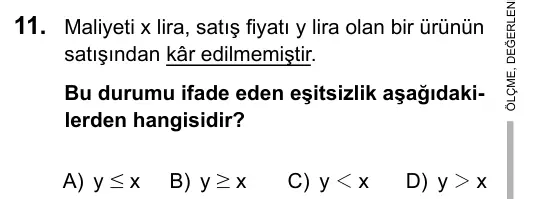 Hazırlık Sınıfı Matematik 2017 İOKBS Bursluluk Sınavı 11. Soru görseli