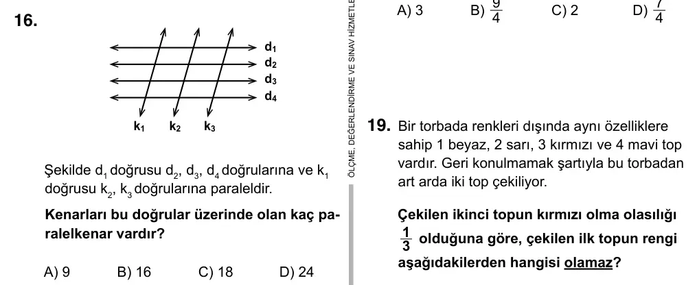 Hazırlık Sınıfı Matematik 2017 İOKBS Bursluluk Sınavı 16. Soru görseli