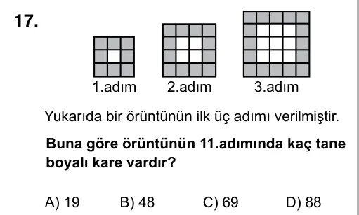 Hazırlık Sınıfı Matematik 2017 İOKBS Bursluluk Sınavı 17. Soru görseli