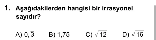 Hazırlık Sınıfı Matematik 2017 İOKBS Bursluluk Sınavı 1. Soru görseli