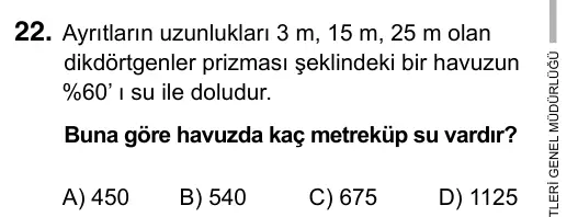 Hazırlık Sınıfı Matematik 2017 İOKBS Bursluluk Sınavı 22. Soru görseli