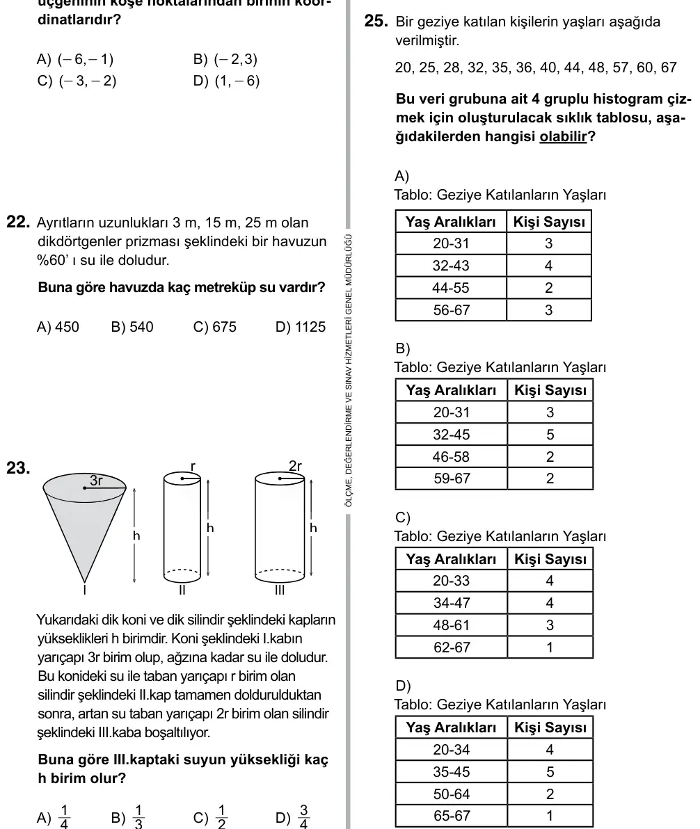 Hazırlık Sınıfı Matematik 2017 İOKBS Bursluluk Sınavı 25. Soru görseli