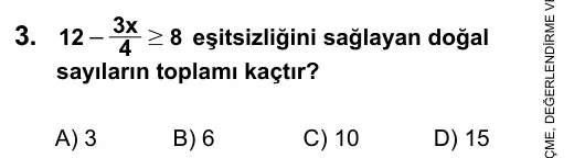 Hazırlık Sınıfı Matematik 2017 İOKBS Bursluluk Sınavı 3. Soru görseli