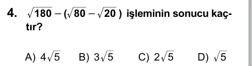 Hazırlık Sınıfı Matematik 2017 İOKBS Bursluluk Sınavı 4. Soru görseli