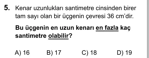 Hazırlık Sınıfı Matematik 2017 İOKBS Bursluluk Sınavı 5. Soru görseli