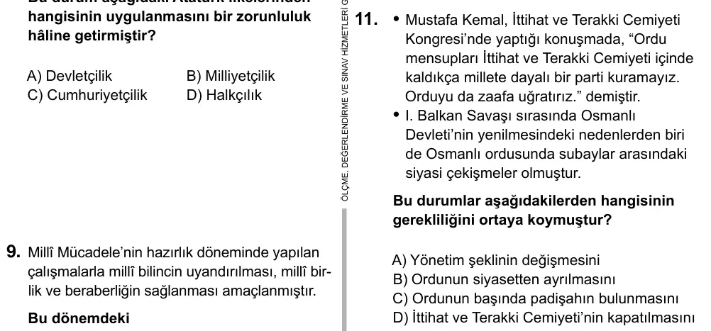 Hazırlık Sınıfı Sosyal Bilgiler 2017 İOKBS Bursluluk Sınavı 11. Soru görseli