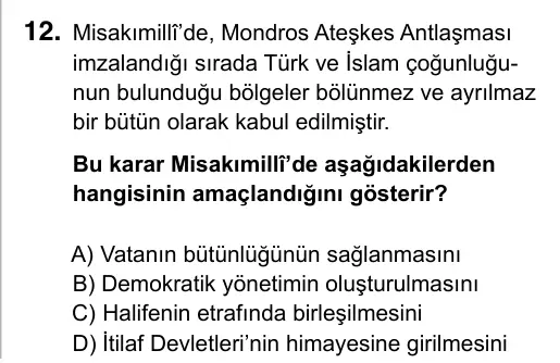 Hazırlık Sınıfı Sosyal Bilgiler 2017 İOKBS Bursluluk Sınavı 12. Soru görseli