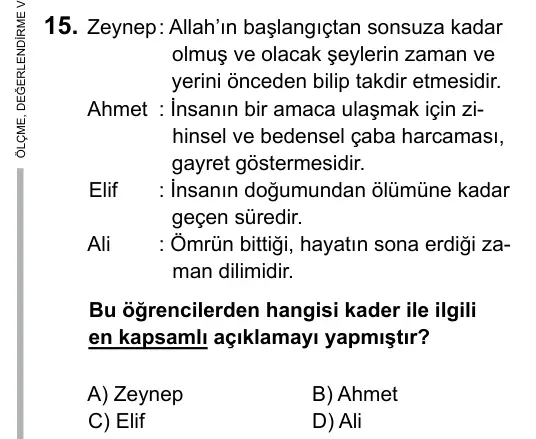 Hazırlık Sınıfı Sosyal Bilgiler 2017 İOKBS Bursluluk Sınavı 15. Soru görseli