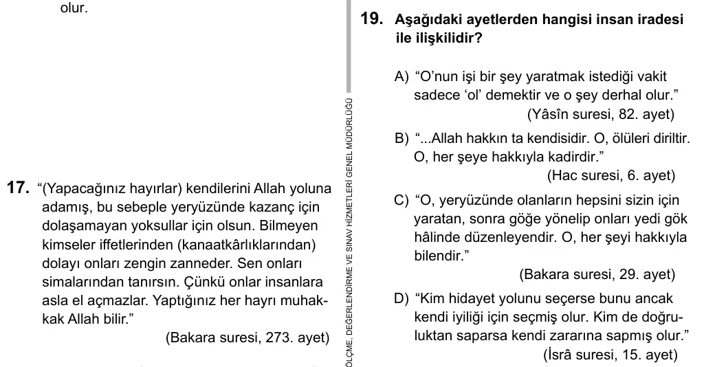 Hazırlık Sınıfı Sosyal Bilgiler 2017 İOKBS Bursluluk Sınavı 19. Soru görseli