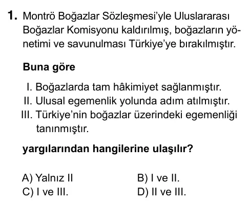 Hazırlık Sınıfı Sosyal Bilgiler 2017 İOKBS Bursluluk Sınavı 1. Soru görseli