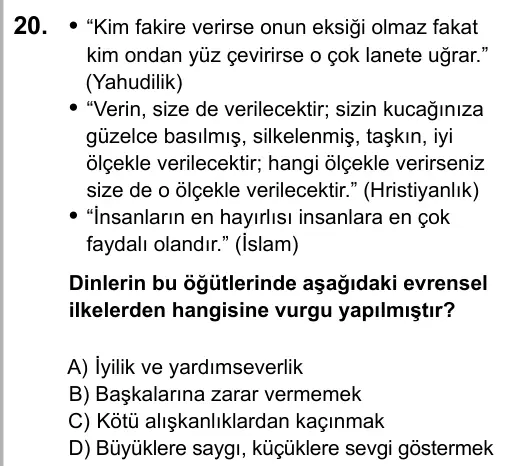 Hazırlık Sınıfı Sosyal Bilgiler 2017 İOKBS Bursluluk Sınavı 20. Soru görseli