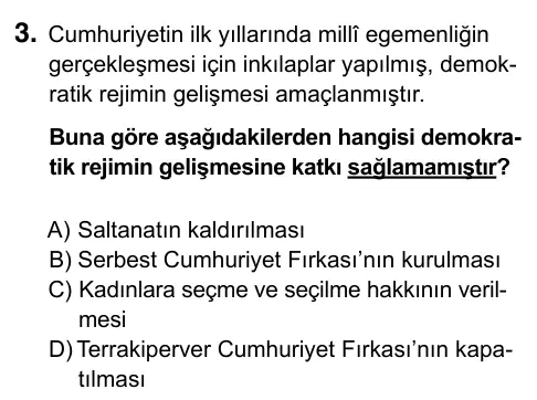 Hazırlık Sınıfı Sosyal Bilgiler 2017 İOKBS Bursluluk Sınavı 3. Soru görseli
