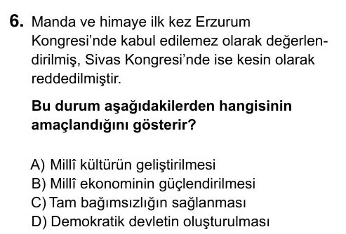 Hazırlık Sınıfı Sosyal Bilgiler 2017 İOKBS Bursluluk Sınavı 6. Soru görseli