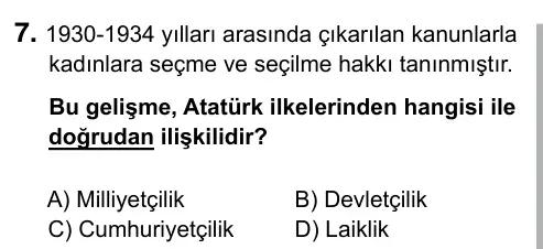 Hazırlık Sınıfı Sosyal Bilgiler 2017 İOKBS Bursluluk Sınavı 7. Soru görseli