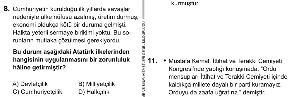 Hazırlık Sınıfı Sosyal Bilgiler 2017 İOKBS Bursluluk Sınavı 8. Soru görseli