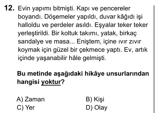 Hazırlık Sınıfı Türkçe 2017 İOKBS Bursluluk Sınavı 12. Soru görseli