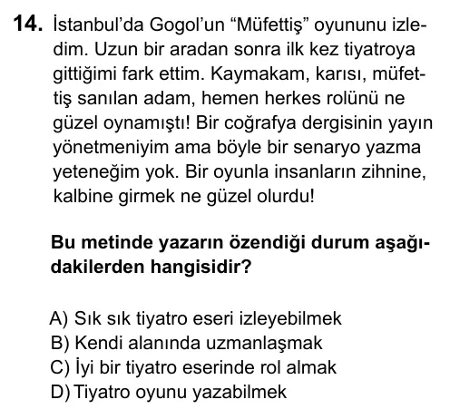 Hazırlık Sınıfı Türkçe 2017 İOKBS Bursluluk Sınavı 14. Soru görseli