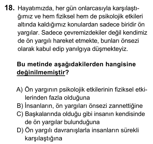 Hazırlık Sınıfı Türkçe 2017 İOKBS Bursluluk Sınavı 18. Soru görseli