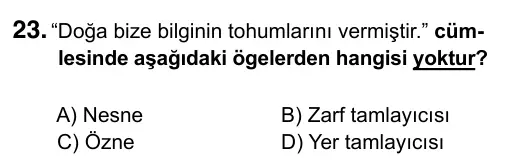 Hazırlık Sınıfı Türkçe 2017 İOKBS Bursluluk Sınavı 23. Soru görseli