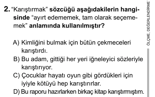 Hazırlık Sınıfı Türkçe 2017 İOKBS Bursluluk Sınavı 2. Soru görseli