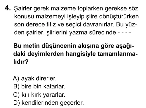 Hazırlık Sınıfı Türkçe 2017 İOKBS Bursluluk Sınavı 4. Soru görseli