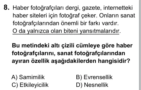 Hazırlık Sınıfı Türkçe 2017 İOKBS Bursluluk Sınavı 8. Soru görseli