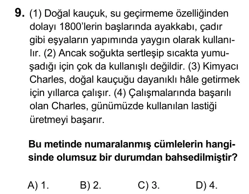 Hazırlık Sınıfı Türkçe 2017 İOKBS Bursluluk Sınavı 9. Soru görseli