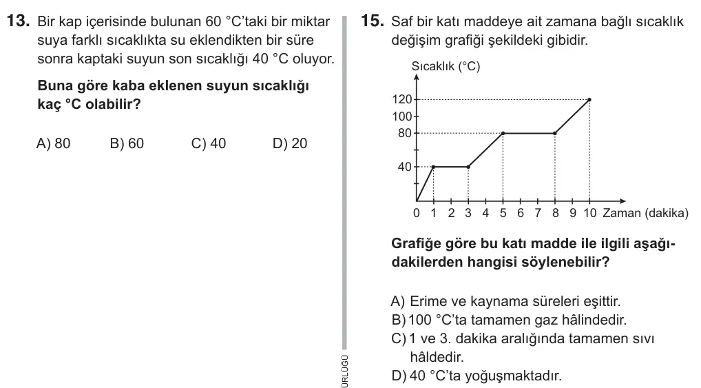 5. Sınıf Fen Bilimleri 2018 İOKBS Bursluluk Sınavı 15. Soru görseli